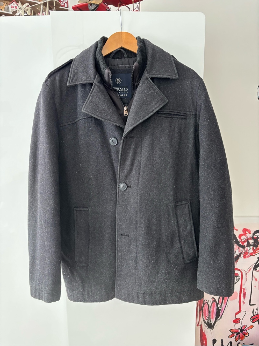 Buffalo David Bitton Black Men's Wool Pea Coat
